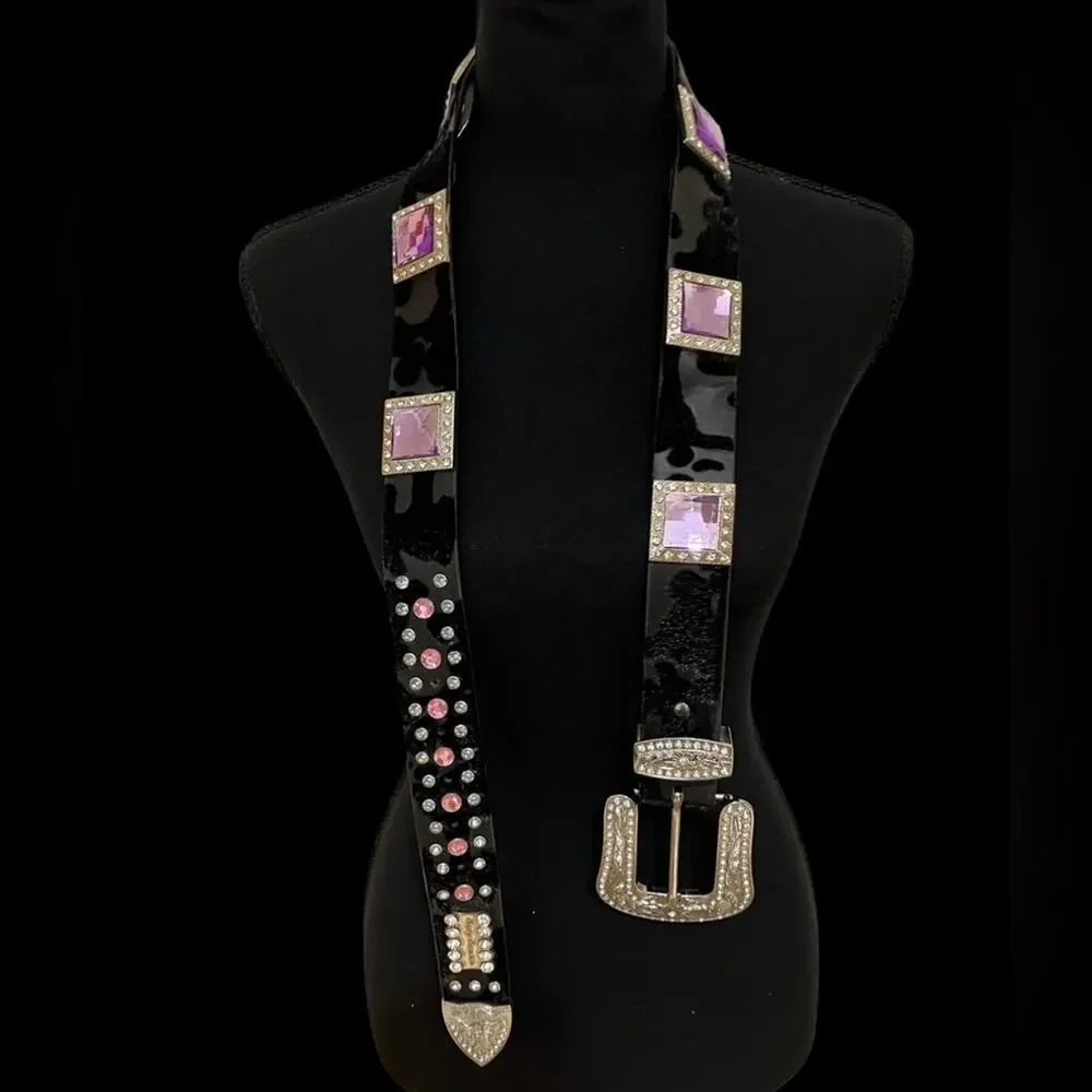 Black and Purple Embellished Belt Length around 45